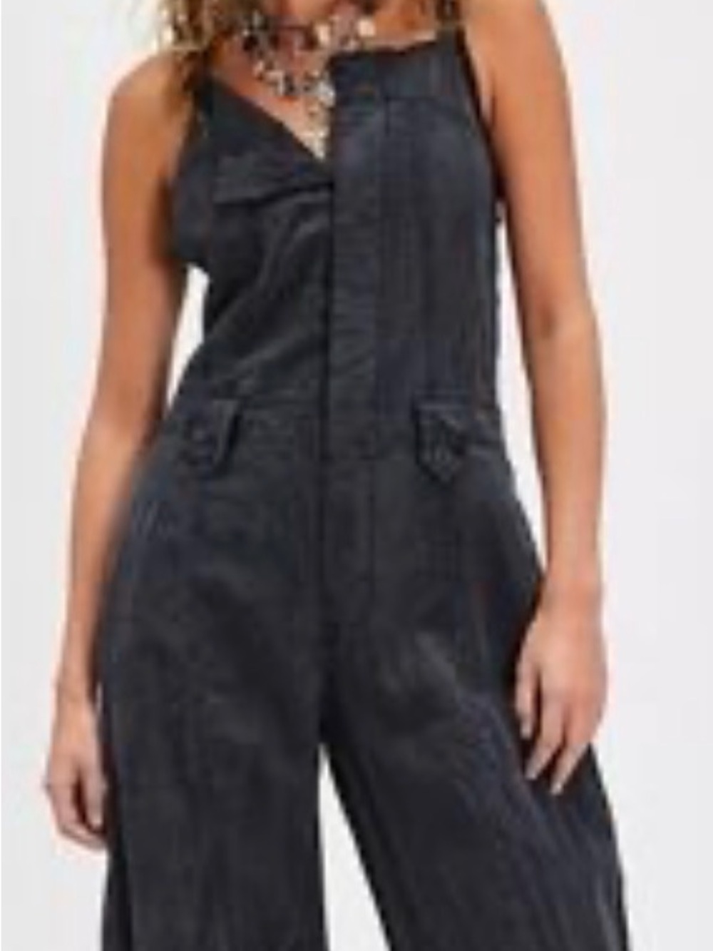 Free People Women’s Wide-Leg Denim Jumpsuit - Black/grey. Size Large